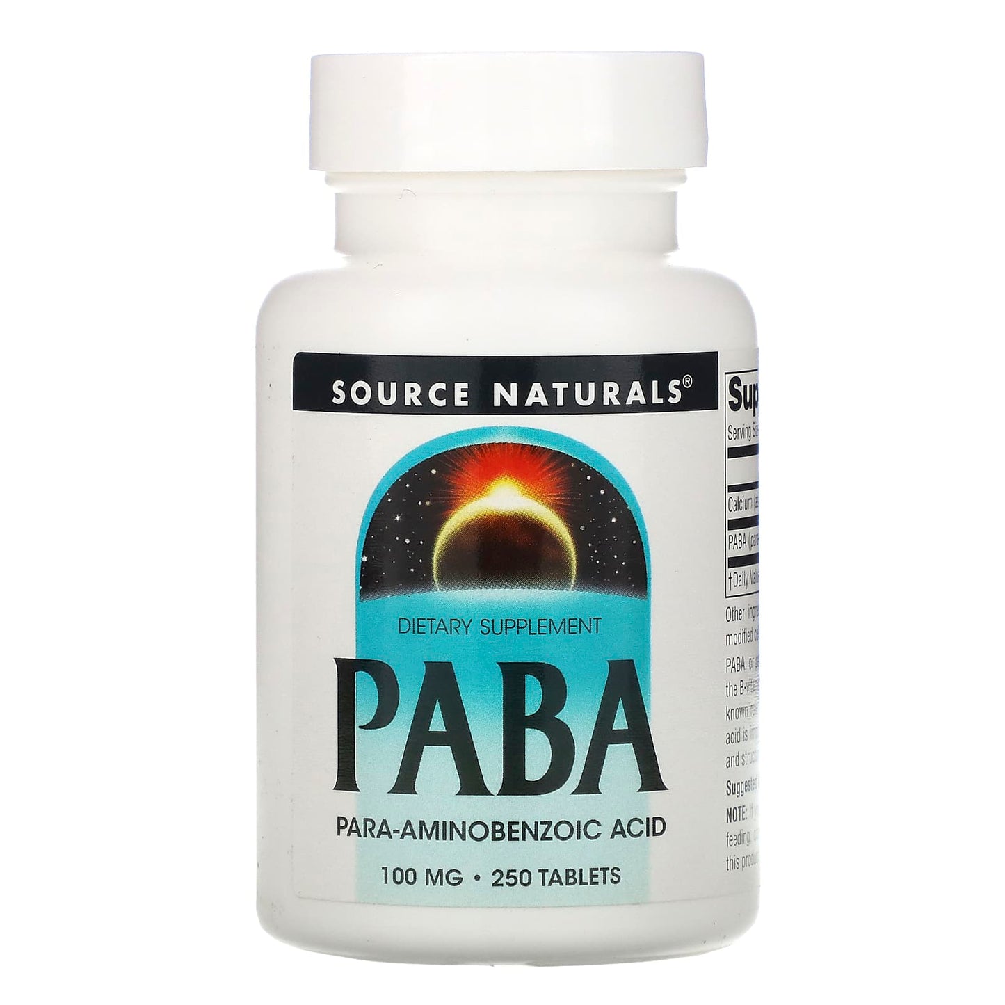 Source Naturals, PABA 100 mg, 250 Tablets UPC 021078005087 | Hilife Vitamins