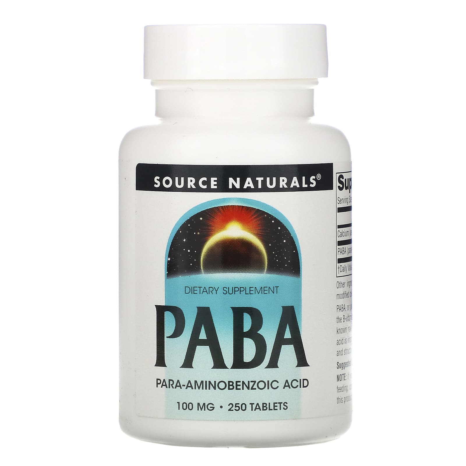Source Naturals, PABA 100 mg, 250 Tablets UPC 021078005087 | Hilife Vitamins