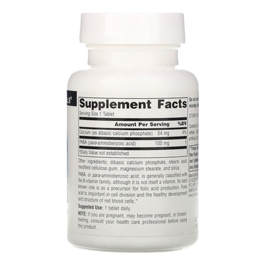Source Naturals, PABA 100 mg, 250 Tablets UPC 021078005087 | Hilife Vitamins