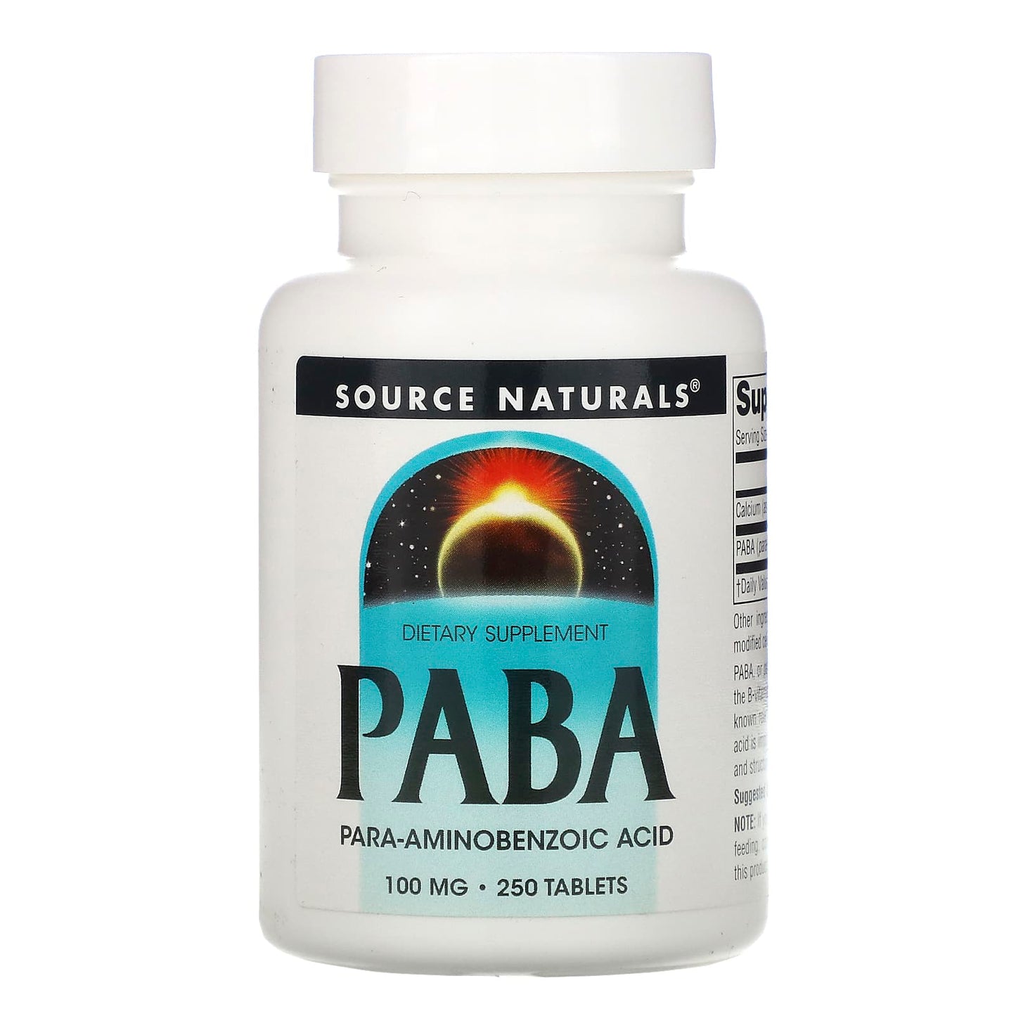 Source Naturals, PABA 100 mg, 250 Tablets - 021078005087 | Hilife Vitamins