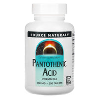 Source Naturals, Pantothenic Acid 100 mg, 250 Tablets UPC 021078005100 | Hilife Vitamins