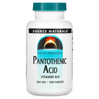 Source Naturals, Pantothenic Acid 250 mg, 250 Tablets UPC 021078005124 | Hilife Vitamins