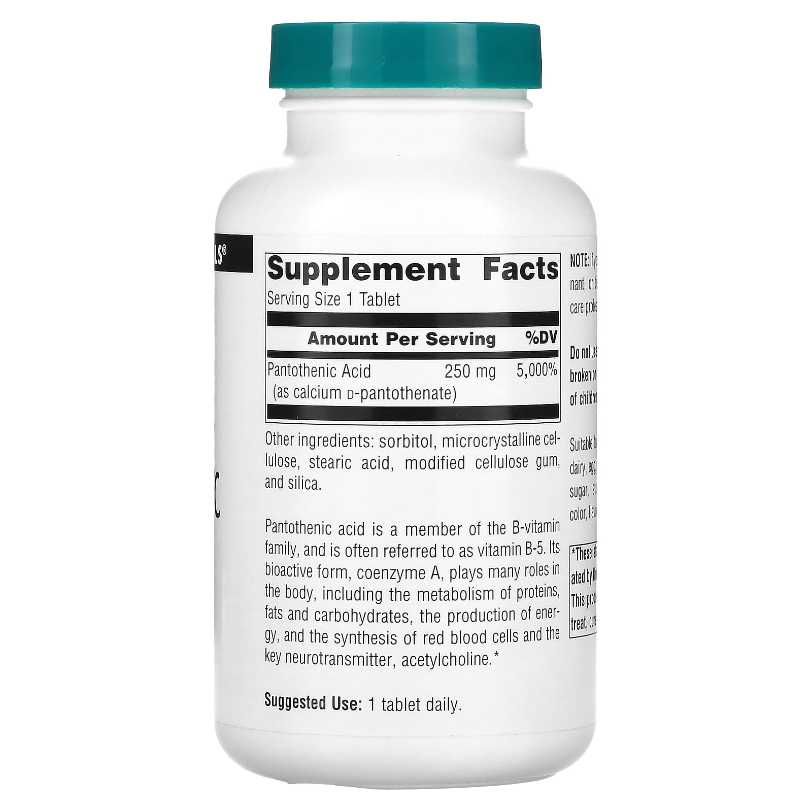 Source Naturals, Pantothenic Acid 250 mg, 250 Tablets UPC 021078005124 | Hilife Vitamins