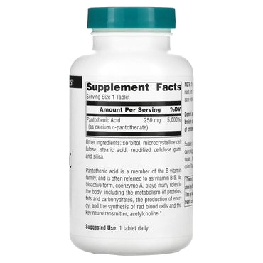Source Naturals, Pantothenic Acid 250 mg, 250 Tablets UPC 021078005124 | Hilife Vitamins