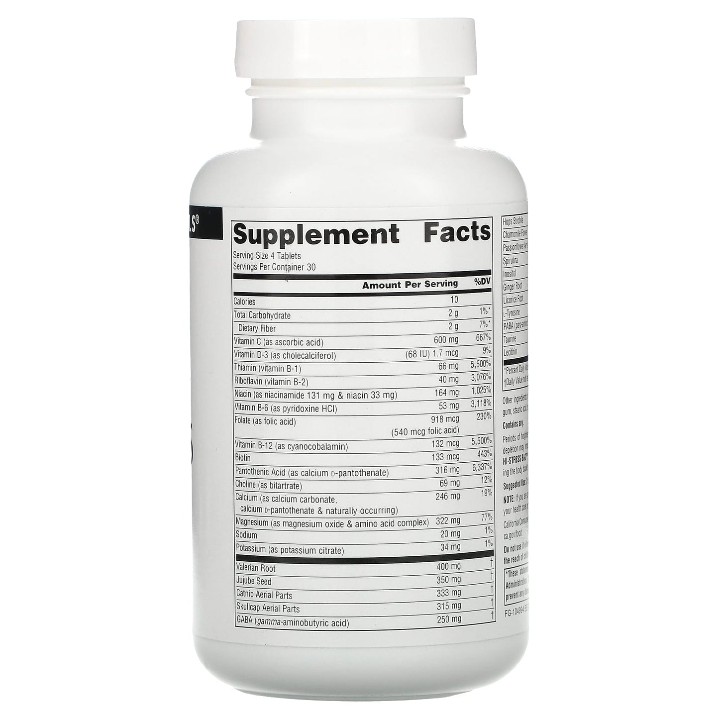 Source Naturals, Hi-Stress B&C™, 120 Tablets UPC 021078005247 | Hilife Vitamins