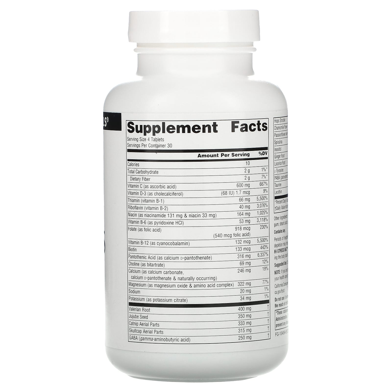 Source Naturals, Hi-Stress B&C™, 120 Tablets UPC 021078005247 | Hilife Vitamins