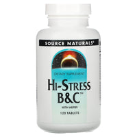 Source Naturals, Hi-Stress B&C™, 120 Tablets UPC 021078005247 | Hilife Vitamins