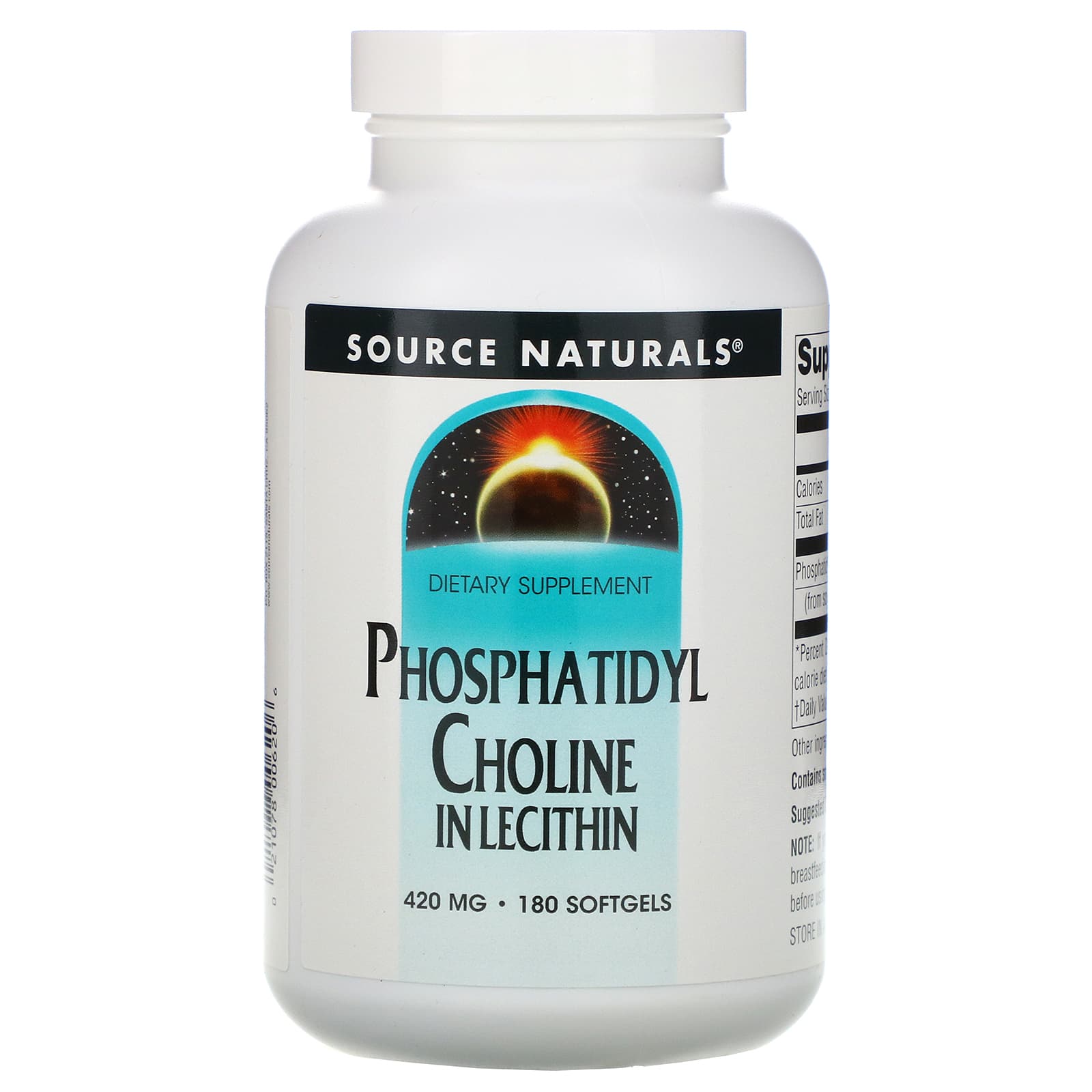 Source Naturals, Phosphatidyl Choline 420 mg, 180 Softgels UPC 021078006206 | Hilife Vitamins