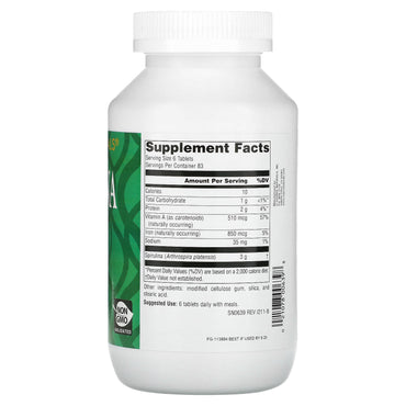 Source Naturals, Spirulina 500 mg, 500 Tablets UPC 021078006398 | Hilife Vitamins