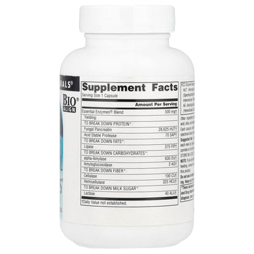 Source Naturals, Essential Enzymes 500 mg, 120 Capsules UPC 021078006602 | Hilife Vitamins