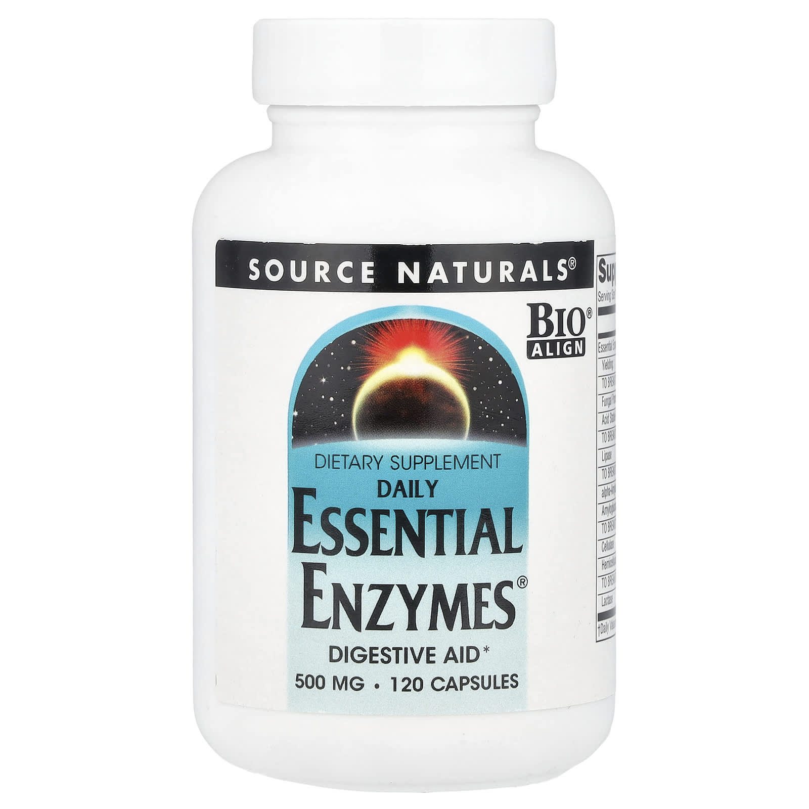 Source Naturals, Essential Enzymes 500 mg, 120 Capsules UPC 021078006602 | Hilife Vitamins