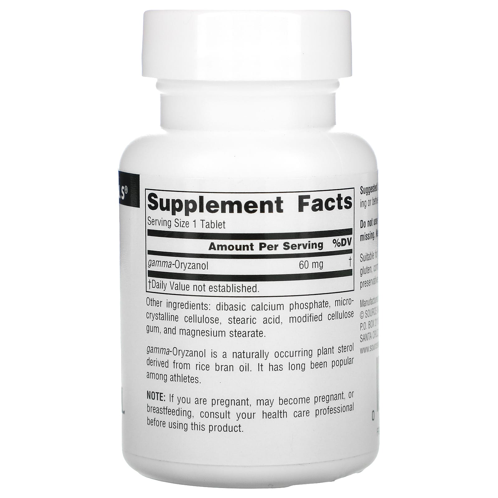 Source Naturals, Gamma Oryzanol 60 mg, 100 Tablets UPC 021078006848 | Hilife Vitamins