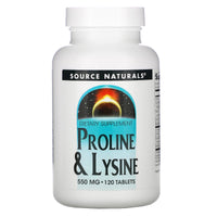 Source Naturals, Proline & Lysine 550 mg, 120 Tablets UPC 021078007586 | Hilife Vitamins