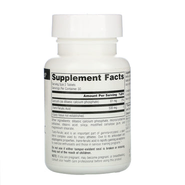 Source Naturals, Trans-Ferulic Acid 250 mg, 60 Tablets UPC 021078008057 | Hilife Vitamins