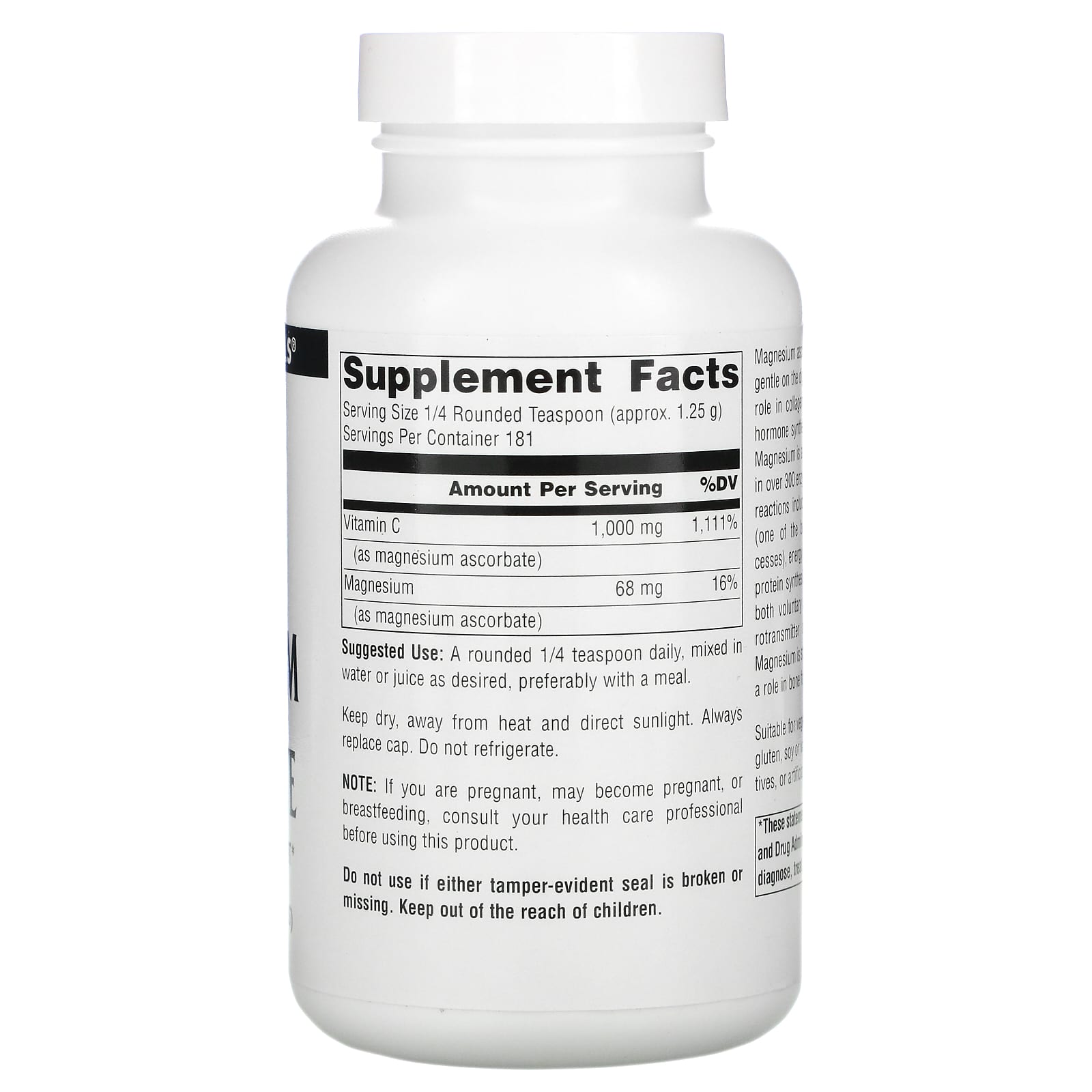 Source Naturals, Magnesium Ascorbate, 8 Oz Ounces UPC 021078008347 | Hilife Vitamins