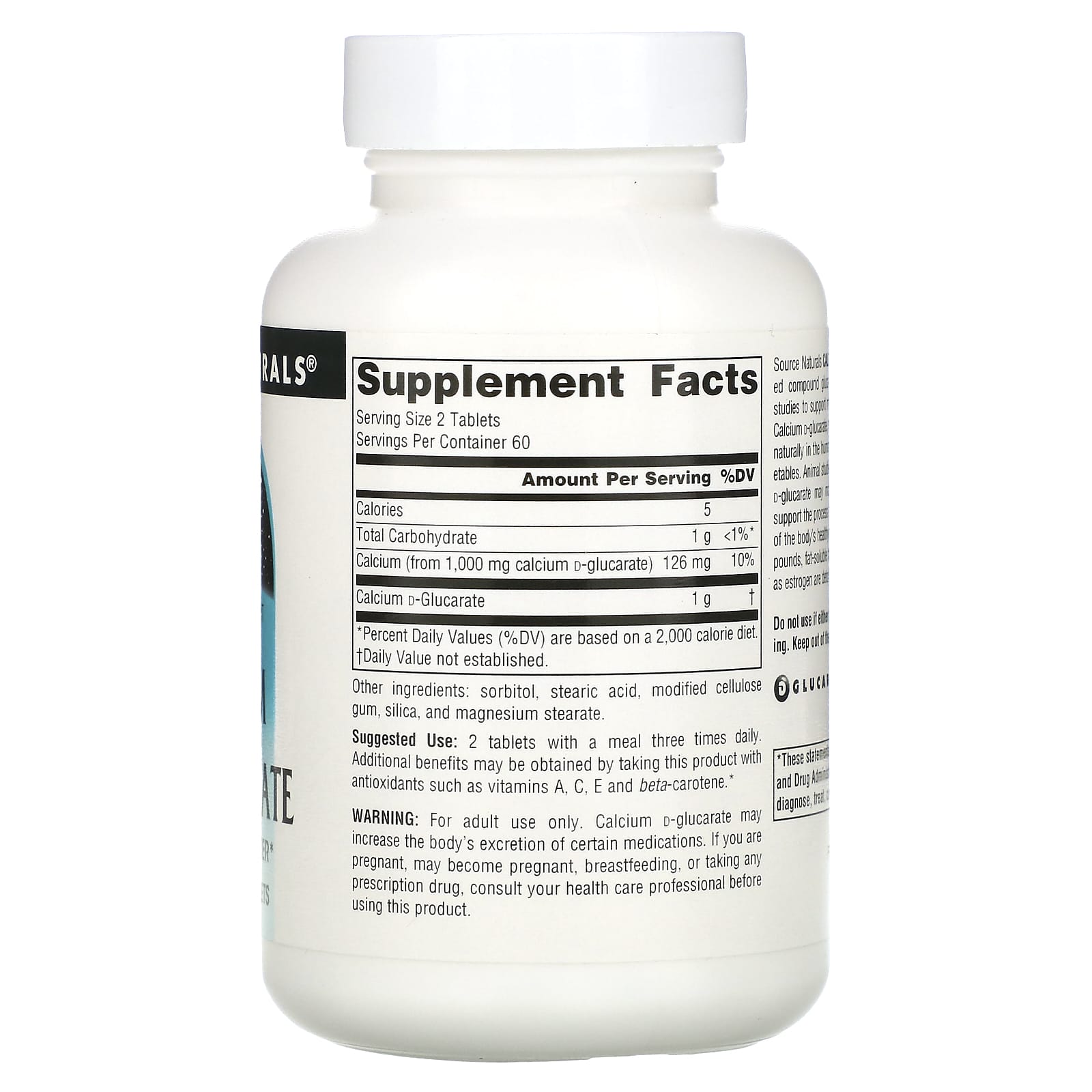 Source Naturals, Calcium D-Glucarate 500 mg, 120 Tablets UPC 021078008712 | HiLife Vitamins