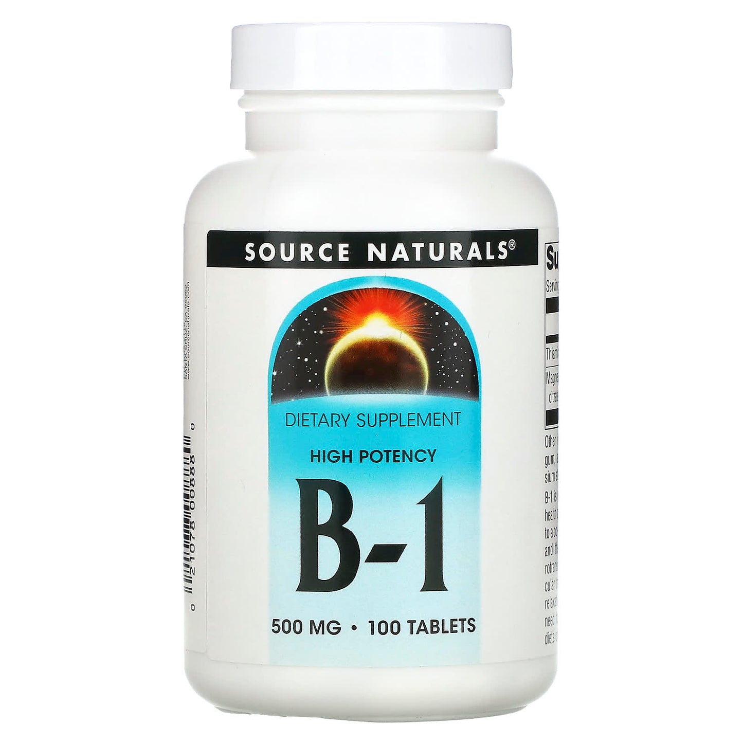 Source Naturals, B-1, High Potency 500 mg, 100 Tablets UPC 021078008880 | Hilife Vitamins