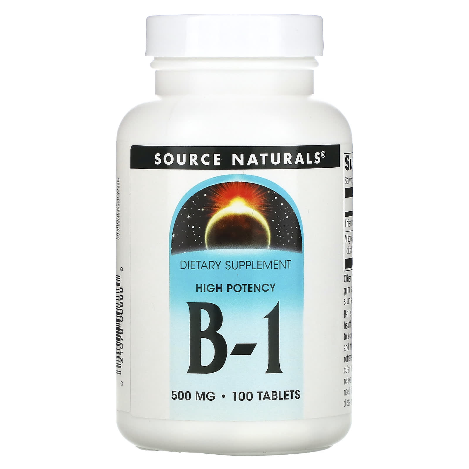 Source Naturals, B-1, High Potency 500 mg, 100 Tablets UPC 021078008880 | Hilife Vitamins