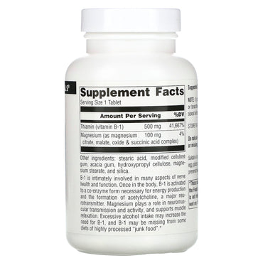 Source Naturals, B-1, High Potency 500 mg, 100 Tablets UPC 021078008880 | Hilife Vitamins