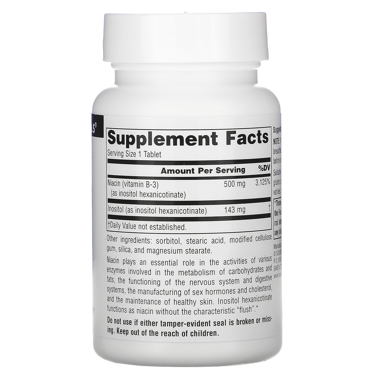 Source Naturals, No-Flush Niacin™ 500 mg, 60 Tablets UPC 021078009214 | Hilife Vitamins