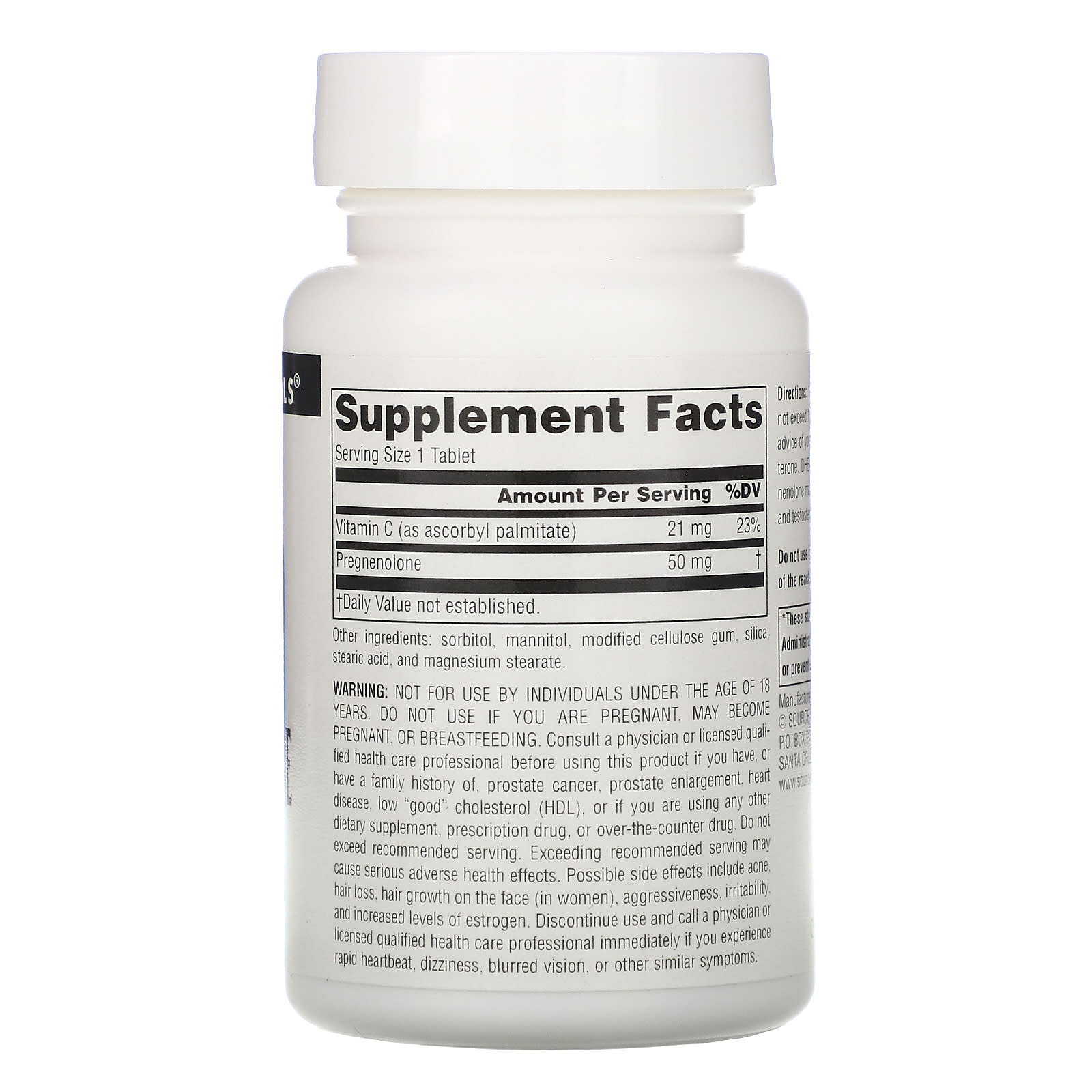 Source Naturals, Pregnenolone 50 mg, 120 Tablets UPC 021078009252 | Hilife Vitamins
