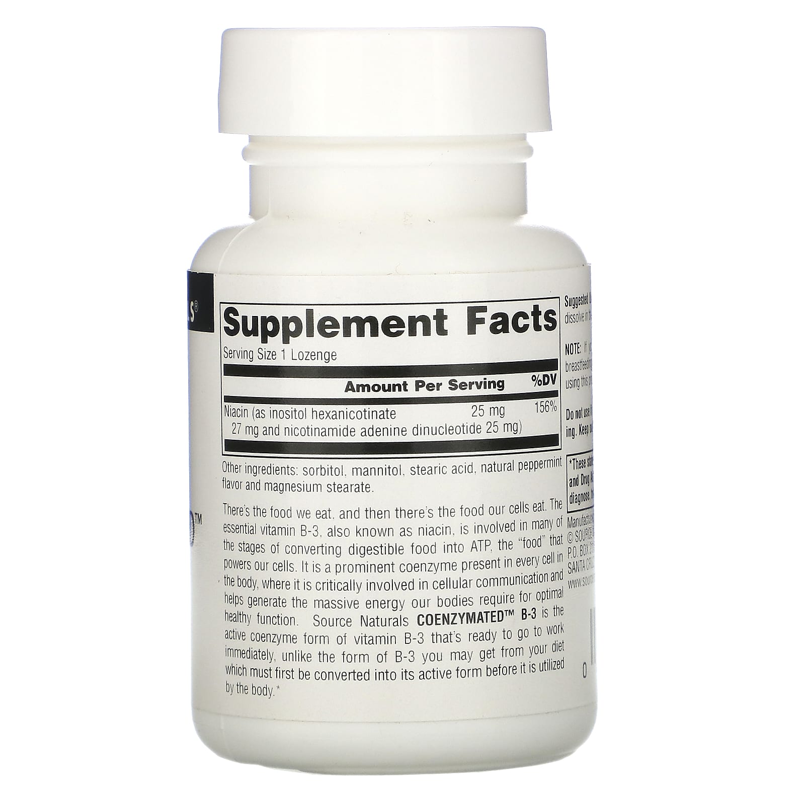 Source Naturals, Coenzymated™ B-3 25 mg Peppermint, 60 Tablets UPC 021078009375 | Hilife Vitamins