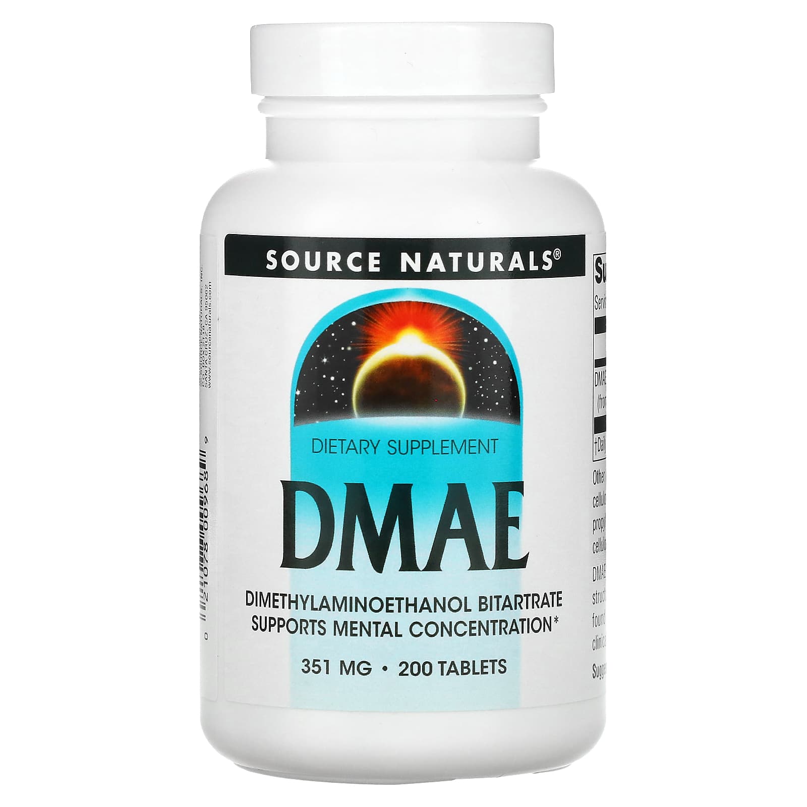 Source Naturals, DMAE 351 mg, 200 Tablets UPC 021078009689 | Hilife Vitamins