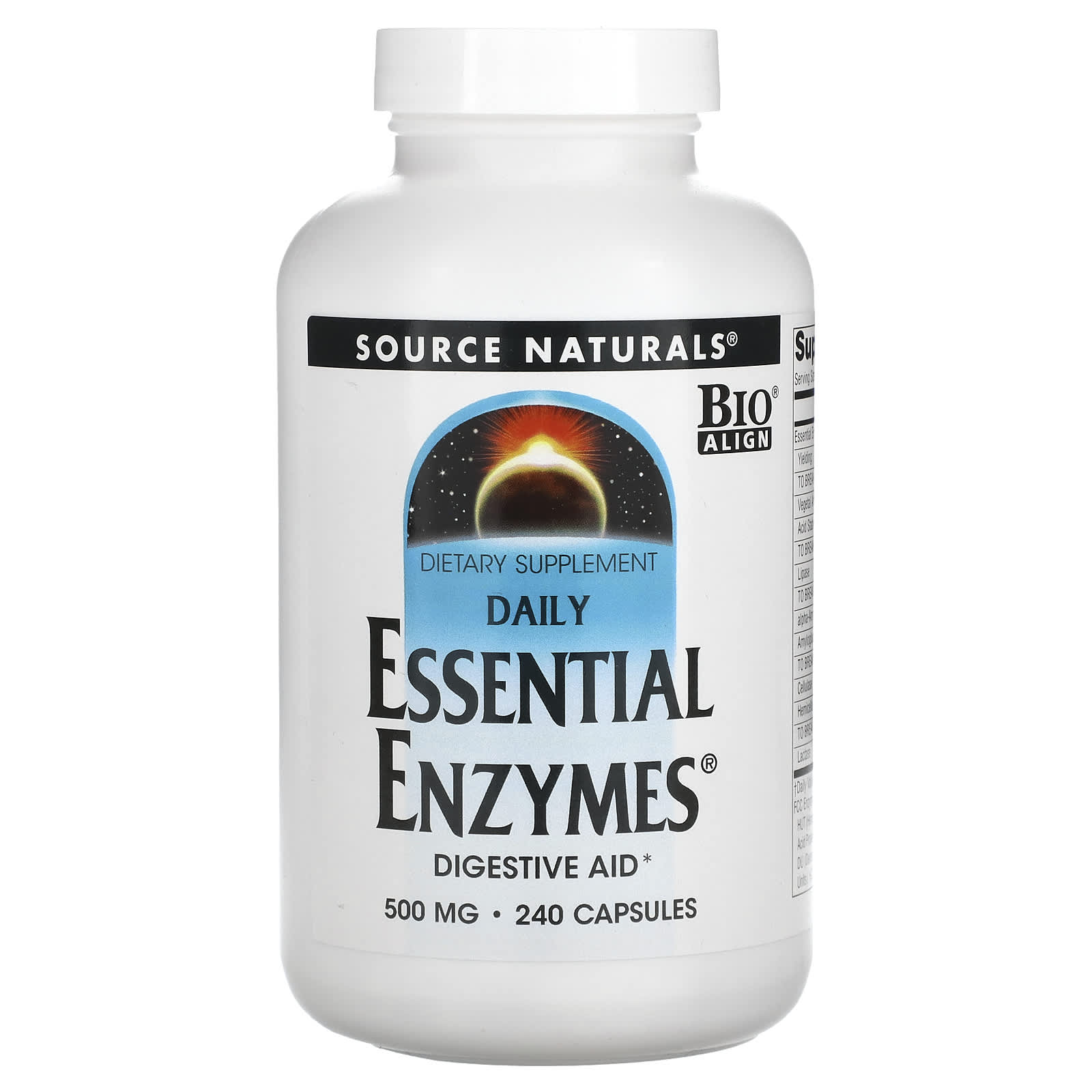 Source Naturals, Essential Enzymes 500 mg, 240 Capsules UPC 021078009696 | Hilife Vitamins