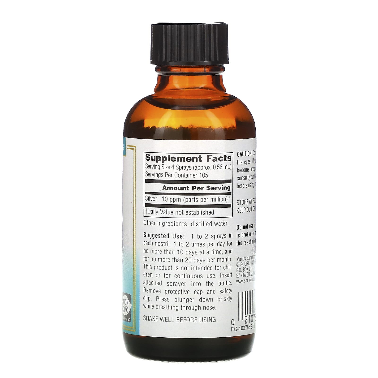 Source Naturals, Wellness Colloidal Silver™ Nasal Spray 10 ppm, 2 Fl Oz Liquid UPC 021078010302 | Hilife Vitamins