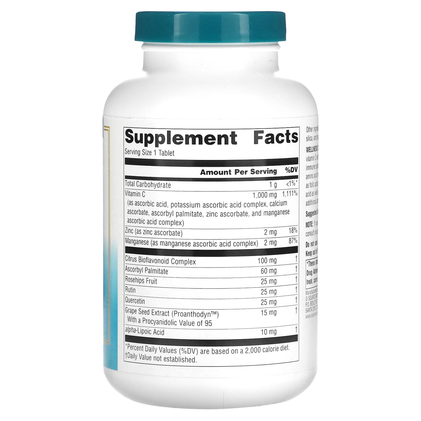 Source Naturals, Wellness C-1000™, 200 Tablets UPC 021078010333 | Hilife Vitamins