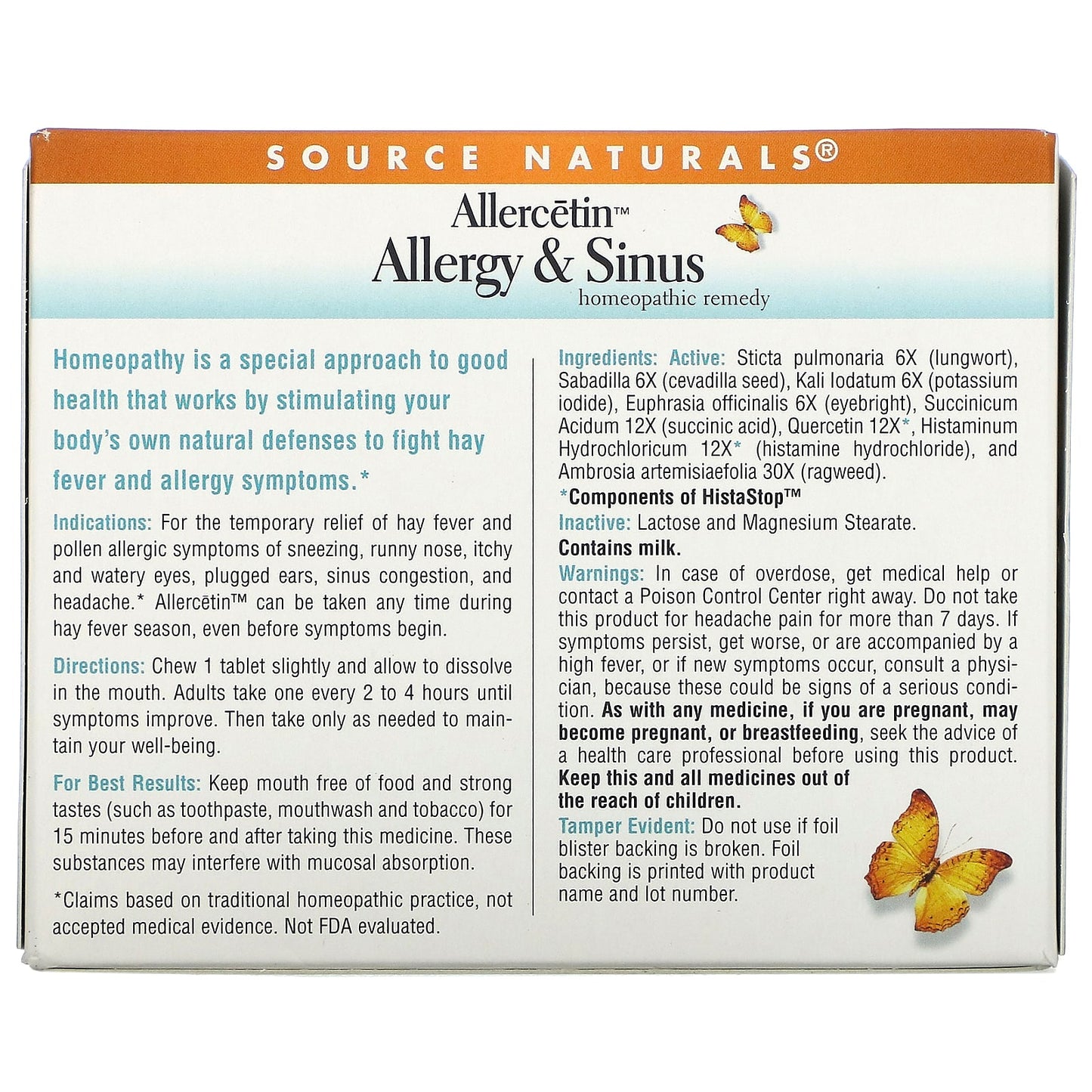 Source Naturals, Allercetin Allergy & Sinus, 48 Tablets UPC 021078011965 | Hilife Vitamins