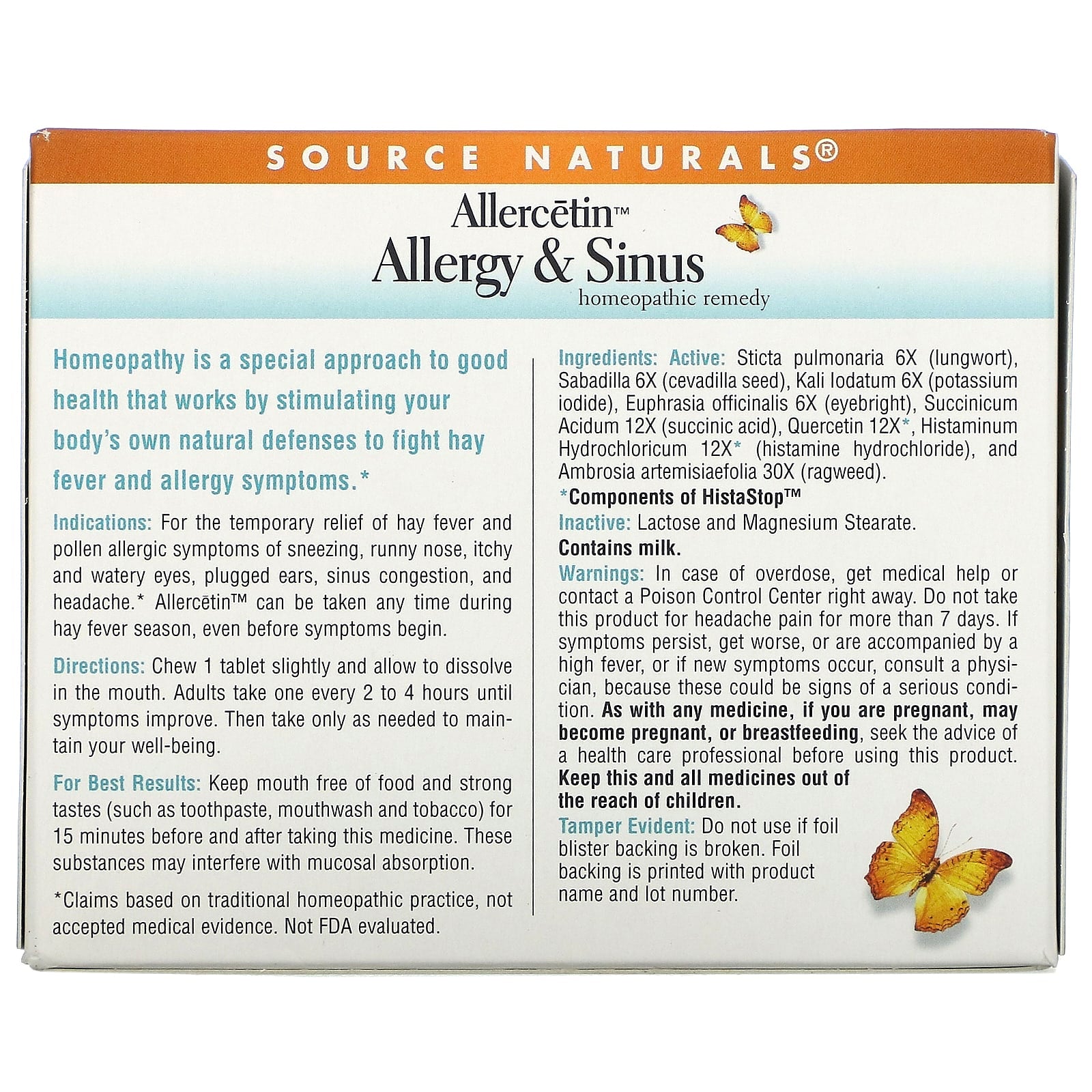 Source Naturals, Allercetin Allergy & Sinus, 48 Tablets UPC 021078011965 | Hilife Vitamins