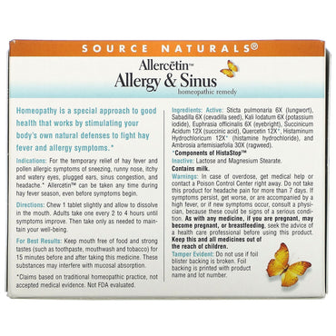 Source Naturals, Allercetin Allergy & Sinus, 48 Tablets UPC 021078011965 | Hilife Vitamins