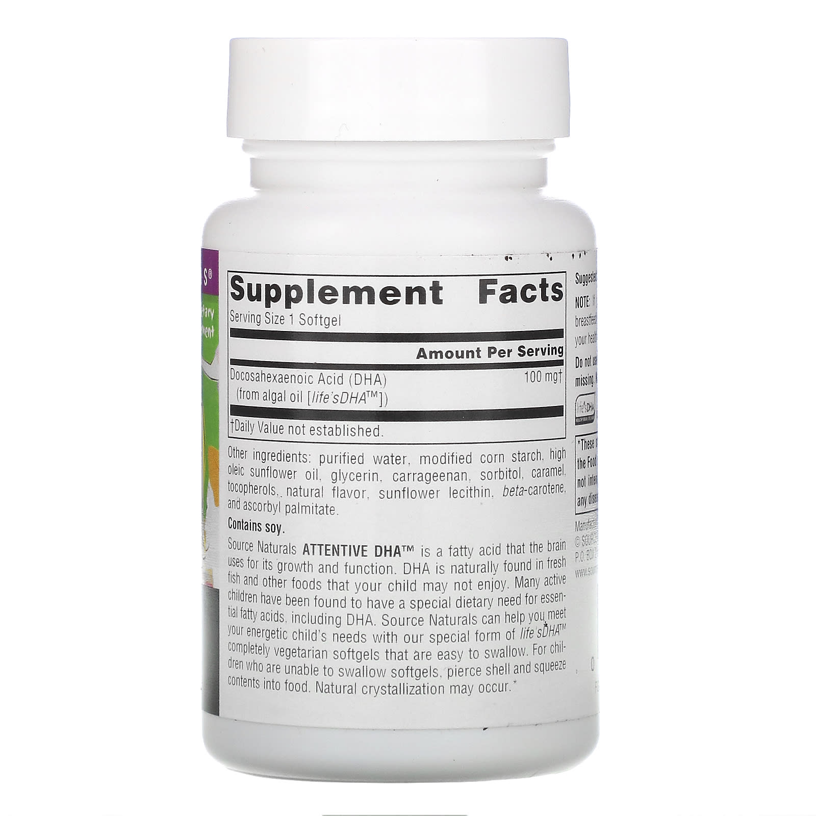 Source Naturals, Attentive DHA™ 100 mg, 60 Softgels UPC 021078012023 | Hilife Vitamins