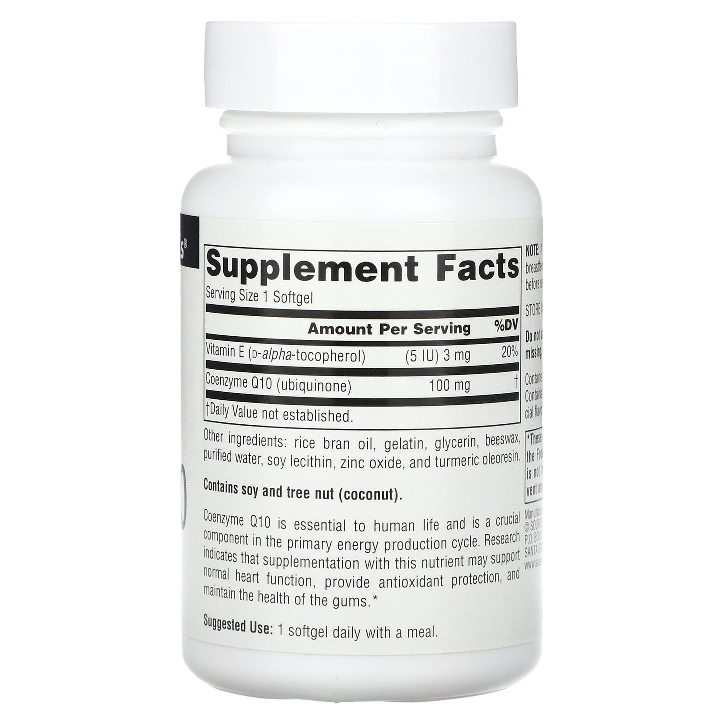 Source Naturals, Coenzyme Q10 100 mg, 60 Softgels UPC 021078012269 | Hilife Vitamins