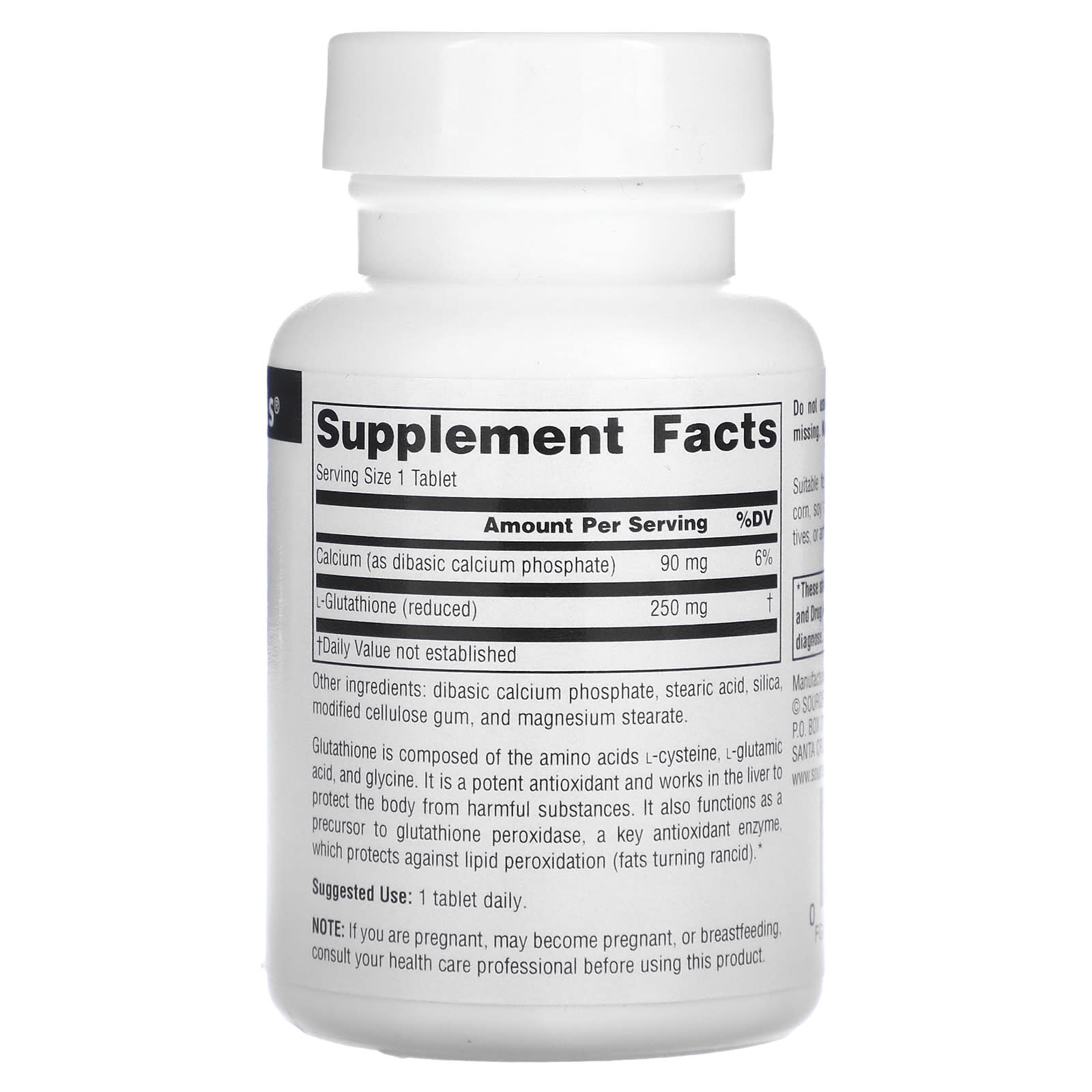 Source Naturals, Reduced Glutathione 250 mg, 60 Tablets UPC 021078012832 | Hilife Vitamins