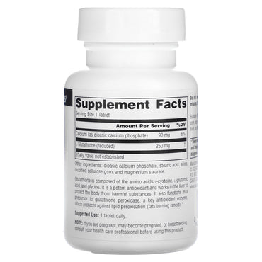 Source Naturals, Reduced Glutathione 250 mg, 60 Tablets UPC 021078012832 | Hilife Vitamins
