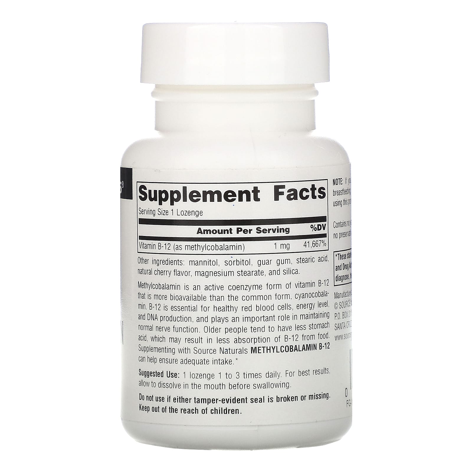 Source Naturals, B-12 1 mg Cherry, 120 Tablets UPC 021078012931 | Hilife Vitamins