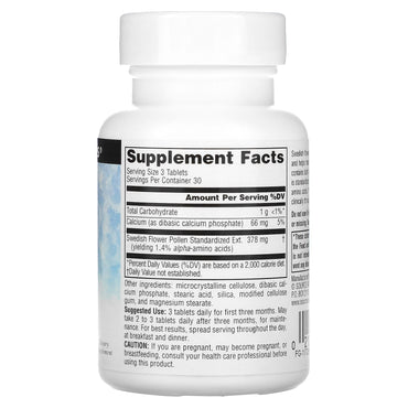 Source Naturals, Swedish Flower Pollen, 90 Tablets UPC 021078012979 | Hilife Vitamins