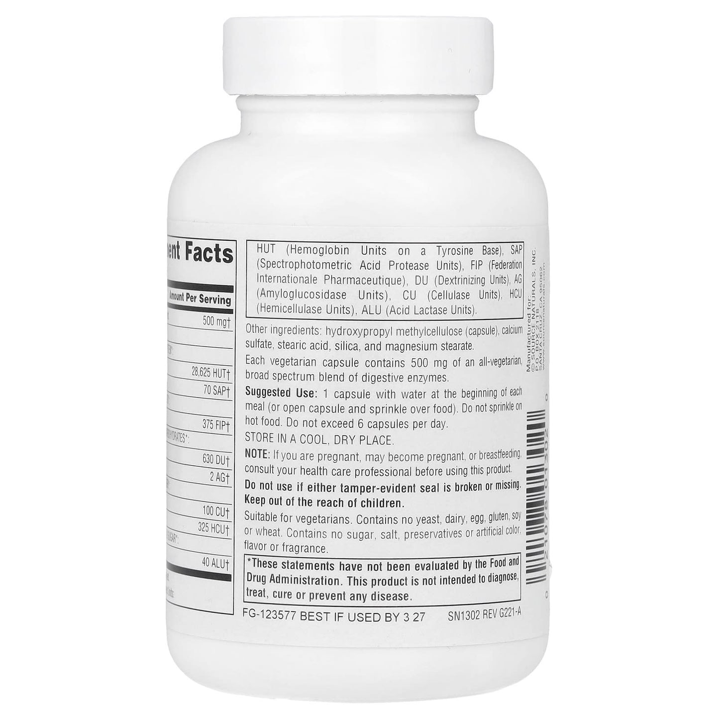 Source Naturals, Essential Enzymes™ 500 mg, 120 Capsules UPC 021078013020 | Hilife Vitamins