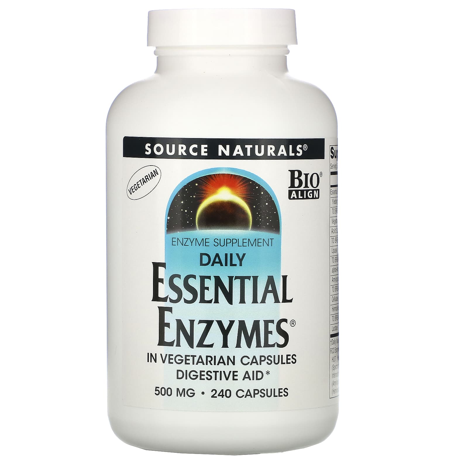 Source Naturals, Essential Enzymes 500 mg, 240 Vegetarian Capsules UPC 021078013037 | Hilife Vitamins