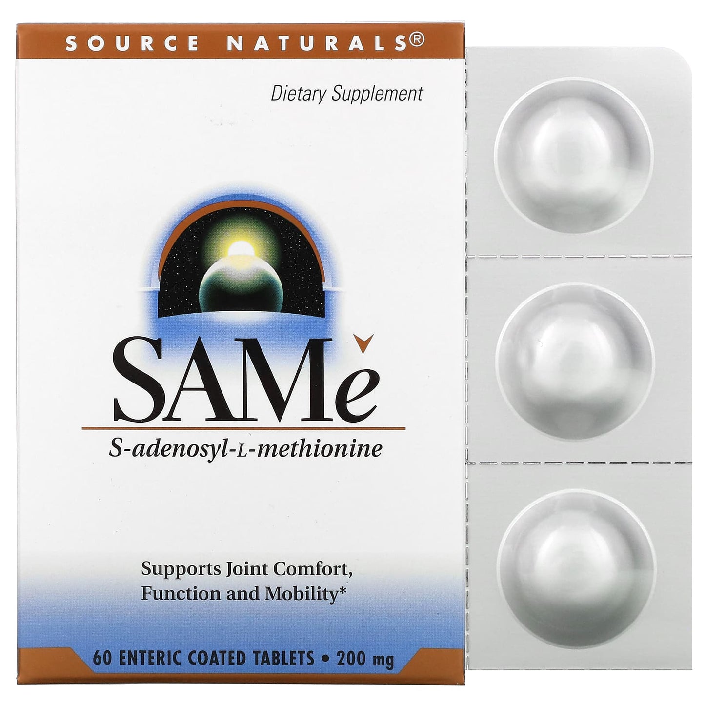 Source Naturals, SAMe 200 mg, Enteric Coated, 60 Tablets UPC 021078013358 | Hilife Vitamins