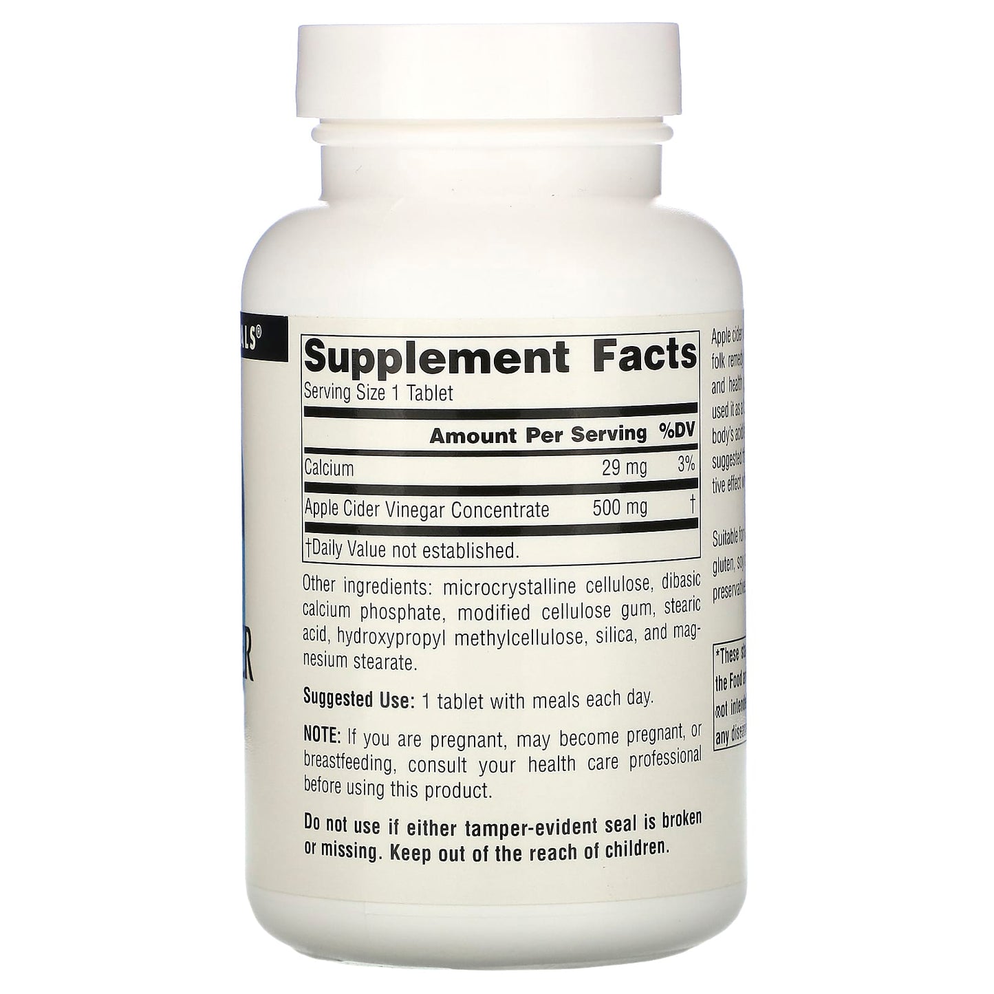 Source Naturals, Apple Cider Vinegar 500 mg, 180 Tablets UPC 021078013563 | Hilife Vitamins