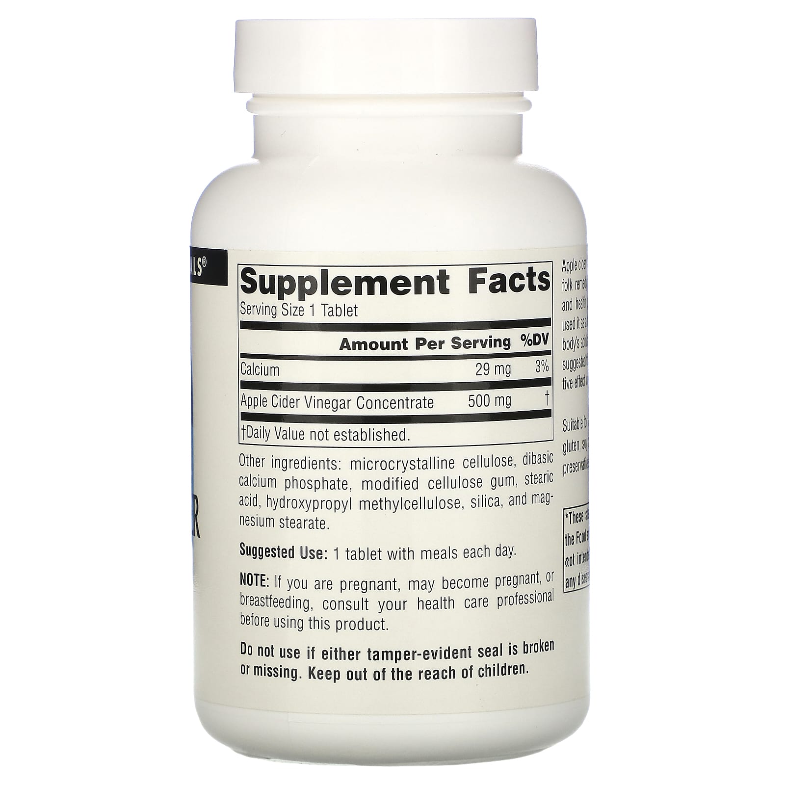 Source Naturals, Apple Cider Vinegar 500 mg, 180 Tablets UPC 021078013563 | Hilife Vitamins