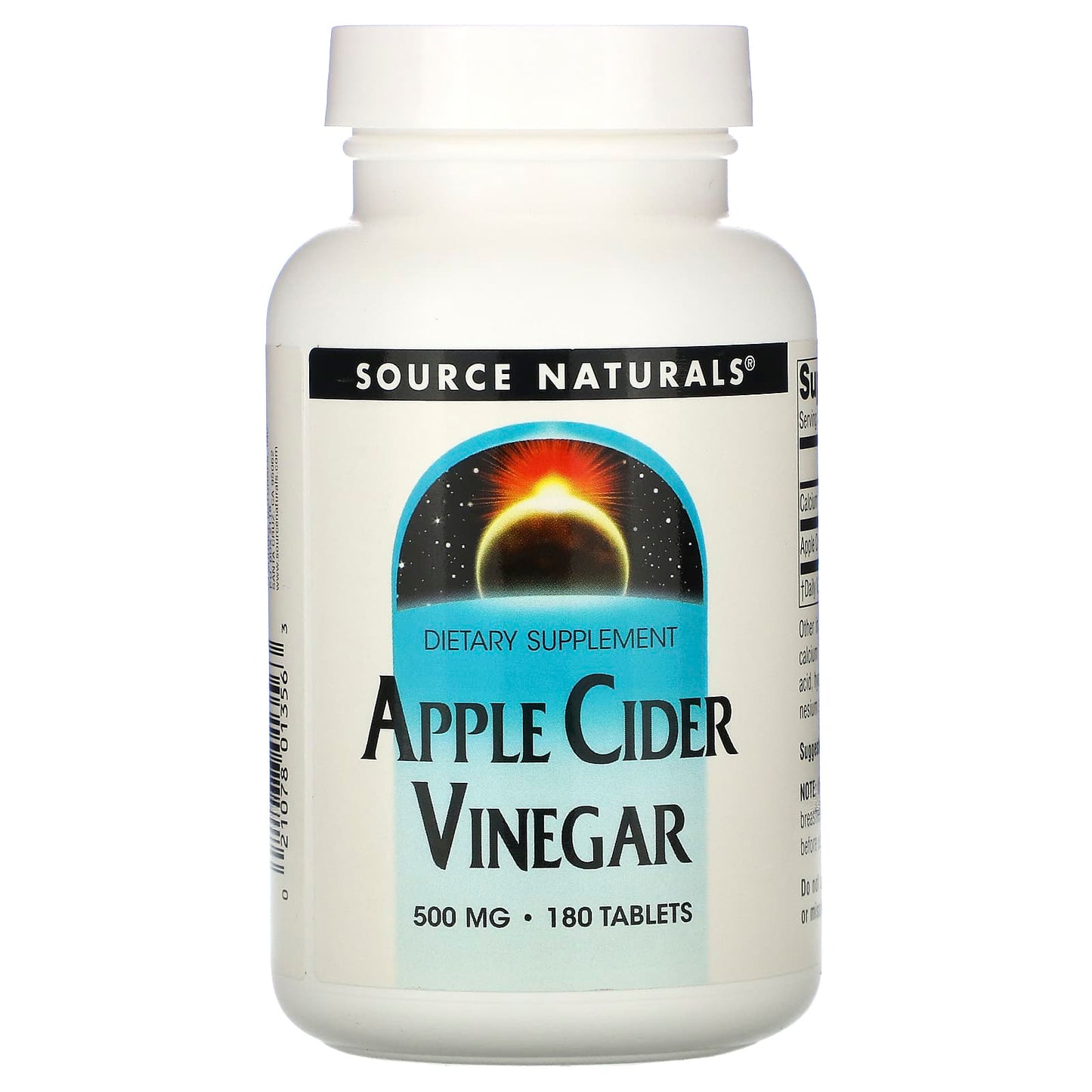 Source Naturals, Apple Cider Vinegar 500 mg, 180 Tablets UPC 021078013563 | Hilife Vitamins