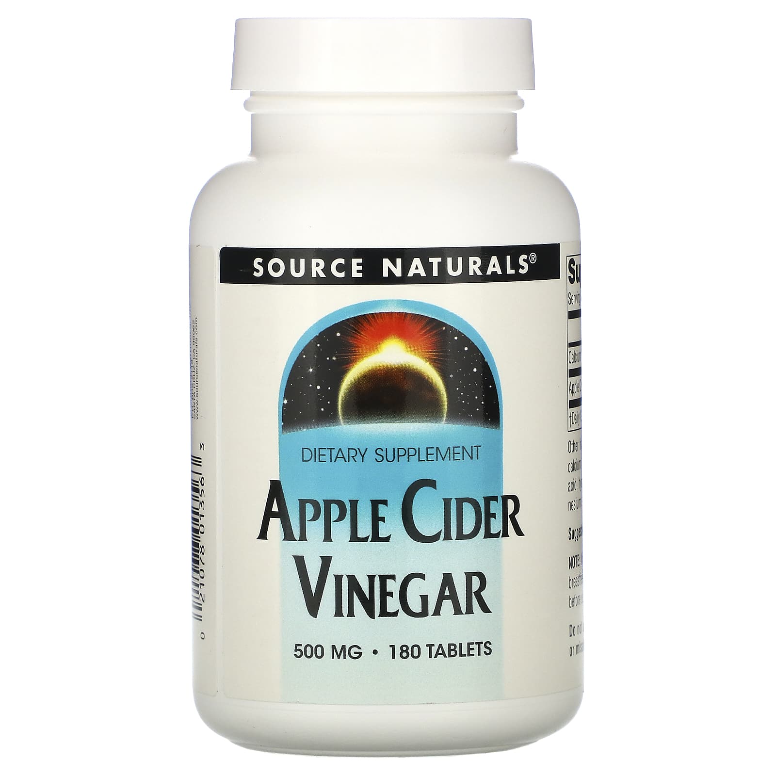 Source Naturals, Apple Cider Vinegar 500 mg, 180 Tablets UPC 021078013563 | Hilife Vitamins