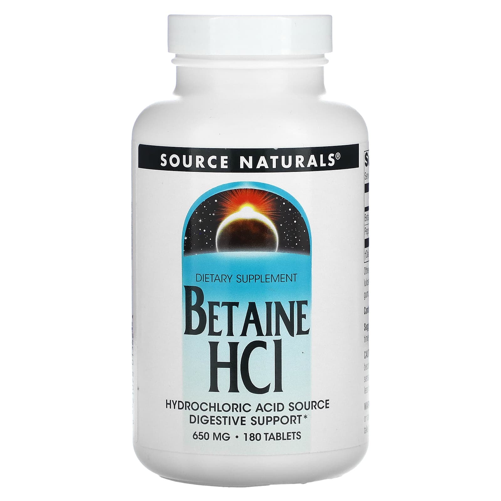 Source Naturals, Betaine Hcl 650 mg, 180 Tablets UPC 021078013624 | Hilife Vitamins