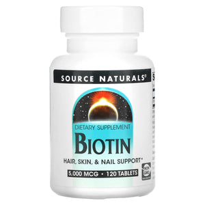 Source Naturals, Biotin 5000 Mcg, 120 Tablets - 021078013730 | Hilife Vitamins