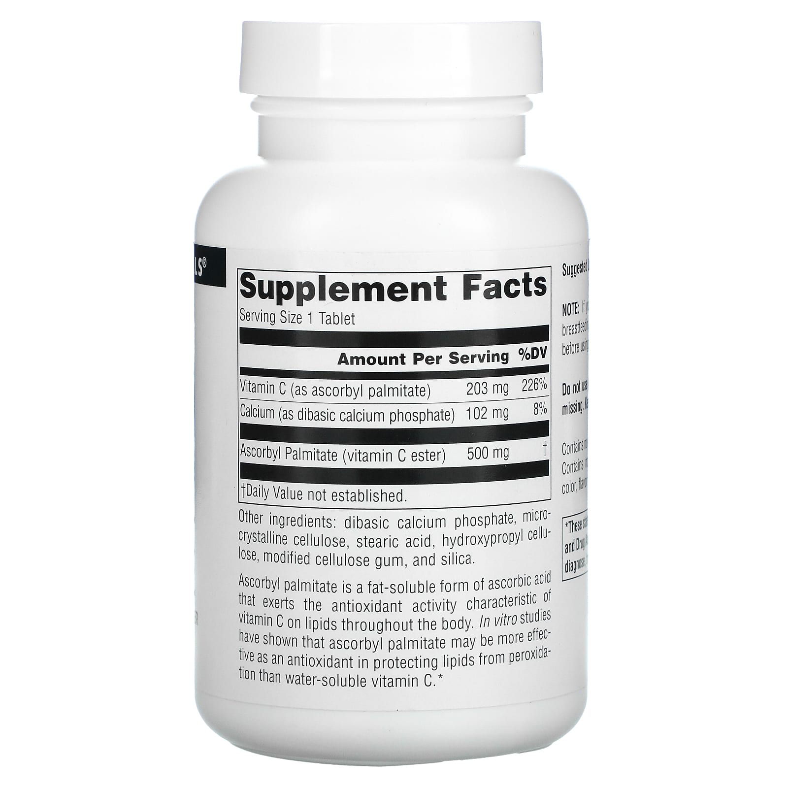 Source Naturals, Ascorbyl Palmitate 500 mg, 90 Tablets UPC 021078013761 | Hilife Vitamins