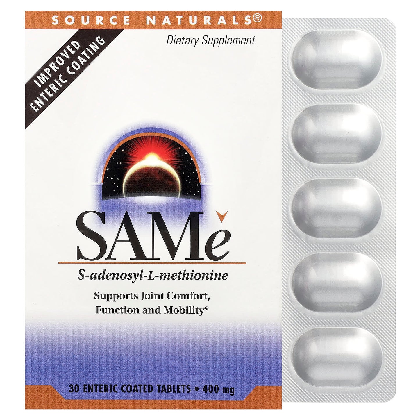 Source Naturals, SAMe , 400 mg, 30 Enteric Coated Tablets UPC 021078014003 | Hilife Vitamins